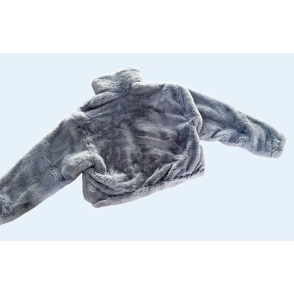 ANTHROPOLOGIE Elevenses Grey Faux Fur High Collar Jacket Coat Sz M - Picture 6 of 8